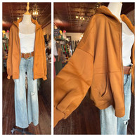 Oversized french terry jacket w hood, drop balloon sleeves and side pockets in camel