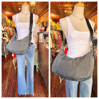 Totally crushing in these nylon crescent crossbody bags w adj strap //pewter