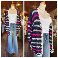 Super chunky knit stipe cardi in pink and navy 