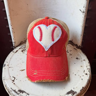 Distressed trucker hat "red baseball heart" 
