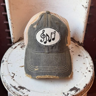Distressed trucker hat "music note" black 