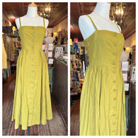 VERY popular linen blend button down dress w back smocked bodice //afh straps and side pockets //lined …shown here in olive palm