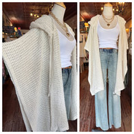 This is a luscious chenille large waffle knit hooded ruana in cream //perfect for summer nights