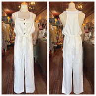 Closet staple front pocket wide leg drawstring denim jumpsuit in white