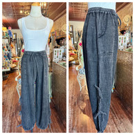 Get comfy in these SUPER CUTE lightweight cotton gauze joggers w side bow ties//crochet lace detailing and side pockets  in black 