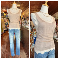 This scalloped trimmed lightweight two tone sweater vest is absolutely darling //mocha and cream 