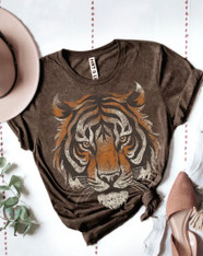 Mineral washed tiger tee in brown 