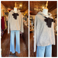 Soft and cozy Parisian bow accent, lounge knit hoodie in taupe