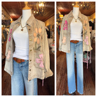Artisan bloom patch vintage wash denim jacket in oatmeal