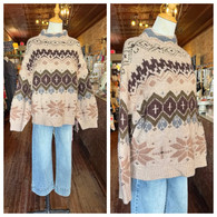 Winter Fair Isle Mock Neck Knit Sweater in mocha