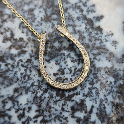 Beautiful, elongated horseshoe necklace with 14K gold and diamonds