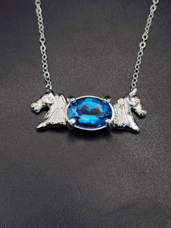 Horse head necklace with Swiss blue topaz in SS 