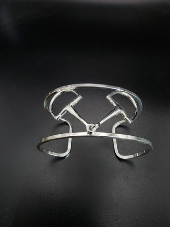 A impressive snaffle bit bracelet in sterling silver. It is over 1 inch tall and fits most wrists.
