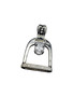 An English stirrup pendant featuring cz for extra bling. The leather strap leather makes a nice bail! Cubic zirconium outline the bottom of the of the iron.