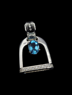 English stirrup pendent with Swiss blue topaz 