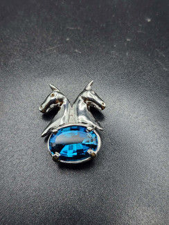 3 gaited horse head  Swiss blue topaz pendant