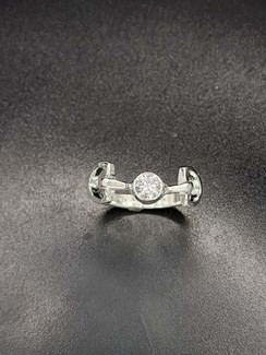 Small cz  snaffle bit  sterling silver ring