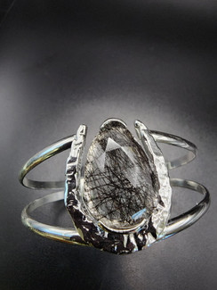 Tourmaline in quartz hammered horseshoe cufff