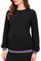Black curved yoke maternity top with contrast trim