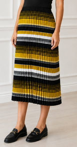 Style # 027 ors Black/mustard sunburst pleated skirt