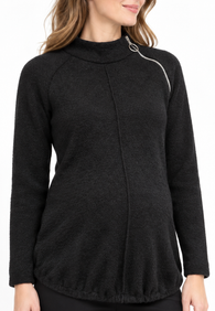 Sweater knit maternity zip-up mock neck top