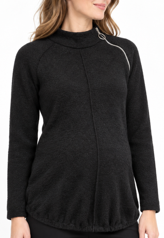 Sweater knit maternity zip-up mock neck top