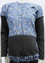 Blue ditzy print maternity top with ribbed sleeves and front pouch