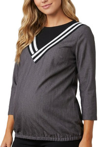 Style # 1247 "V" insert top Black denim