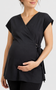 Black taffeta maternity wrap vest with rhinestone D-ring side tie