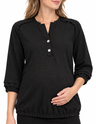 Black linen-look raglan detail maternity top