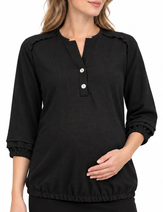 Black linen-look raglan detail maternity top
