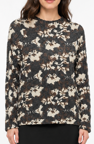 Rib knit maternity sweater with lettuce edged neckline