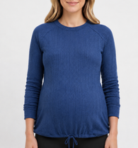 Blue Cable Knit Maternity Sweater with Tie Bottom