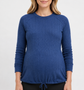 Blue Cable Knit Maternity Sweater with Tie Bottom