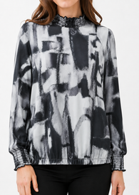 Smocked neck maternity top with modest fit