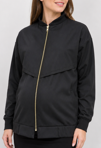 Matte black rainproof fleece-lined maternity jacket
