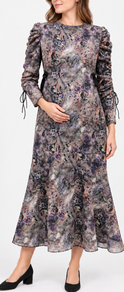 Vintage abstract chiffon maternity dress with side ties