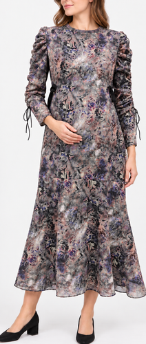 Vintage abstract chiffon maternity dress with side ties