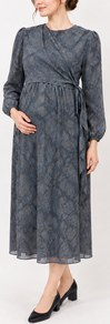 Blue snake metallic print maternity dress