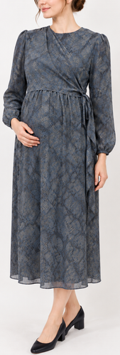 Blue snake metallic print maternity dress