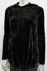Black hooded velour maternity top