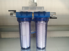 Double 10" Sediment filter Kit, clear housings, bracket, spanner, 30 micron Pleated Filter and 5 micron wound filter.