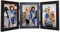 Portrait Triple Hinged Wood Picture Frame, vertical orientation, black finish with silver hinges.