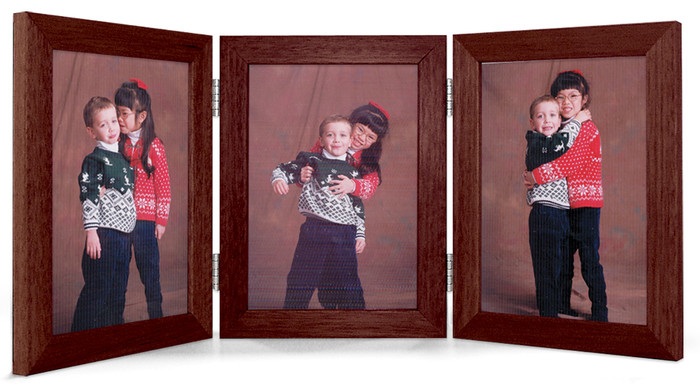 Triple Hinge Vertical (Portrait) Picture Frame - Walnut Finish