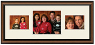 Two Toned Walnut finish Collage frame, 3-openings, 2 sizes with off white mat