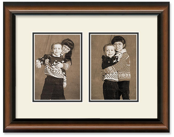 Two Toned Walnut finish 2-opening collage frame with off white double mat