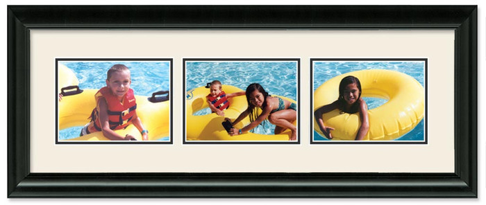 Traditional Black Landscape collage frame, 3-openings with off white double mat