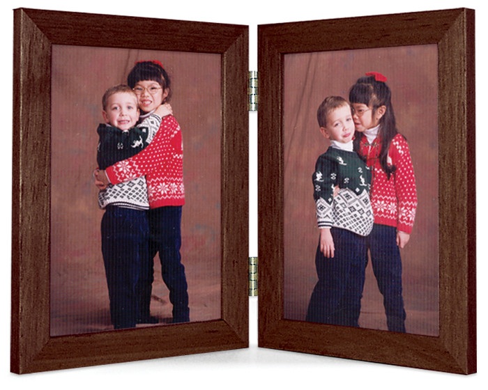 Walnut Finish 3.5x5 Vertical Double Hinge Picture Frame