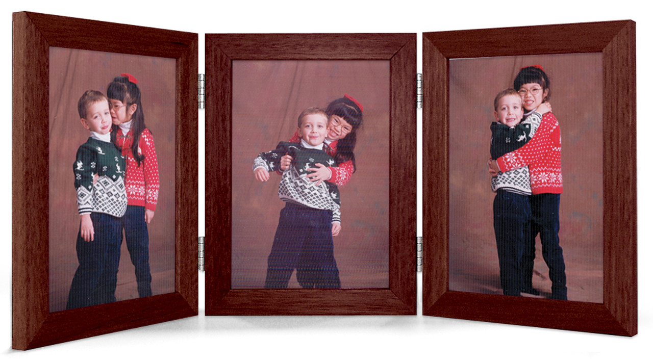 Walnut Finish 3.5x5 Vertical Triple Hinge Picture Frame - Picture  This...Framed