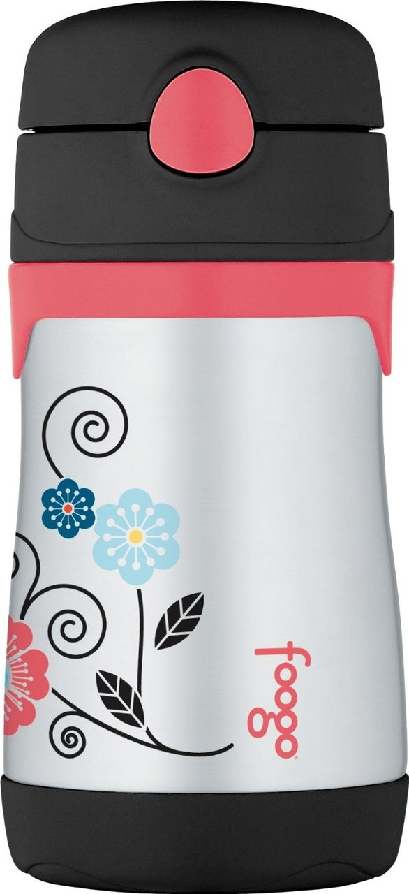 Thermos Foogo Stainless Steel Straw Bottle, 10 oz, Poppy Patch - Parents'  Favorite